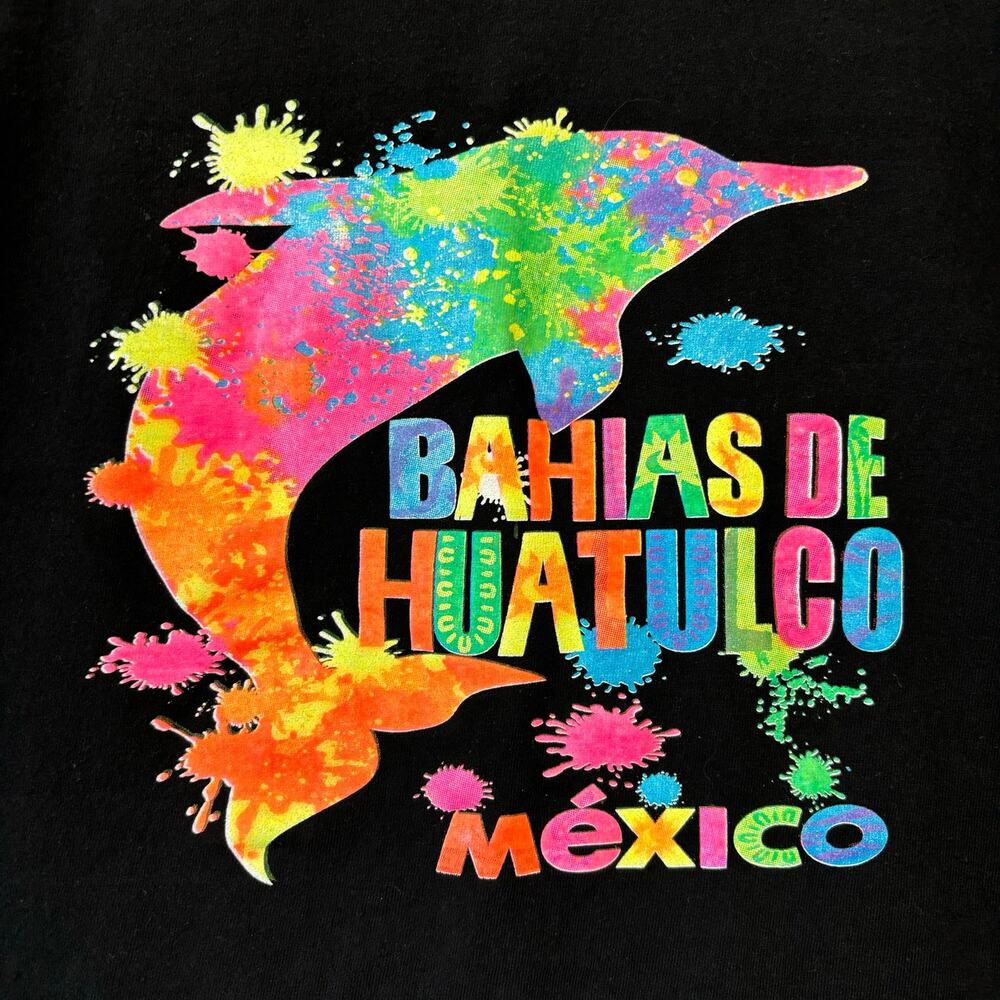 Vintage 90s Bahias De Huatulco Mexico Shirt Large Bright Colors Dolphin Splatter